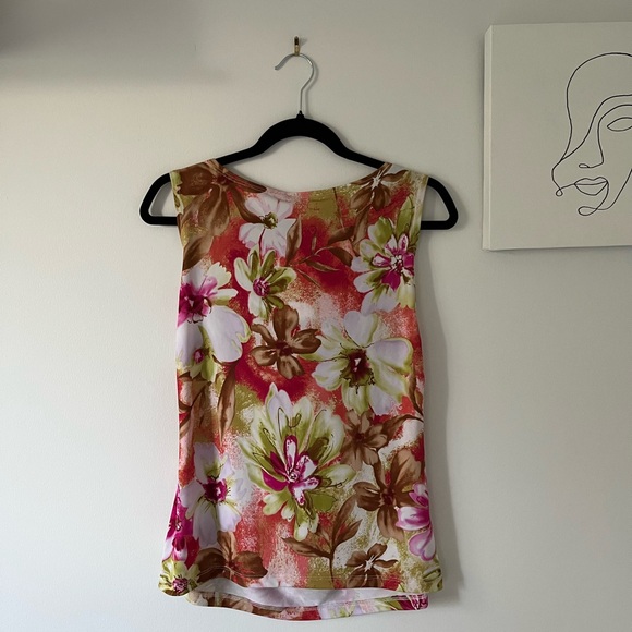 Floral Cowl Neck Tank Top/Summer Tank Top/Women’s Size Large/Cowl Neck Shirt - Picture 2 of 3